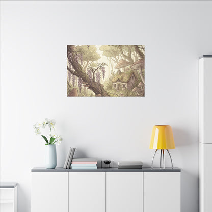 Summer Wisteria Mushroom Illustration Canvas Art | Enchanting Decor