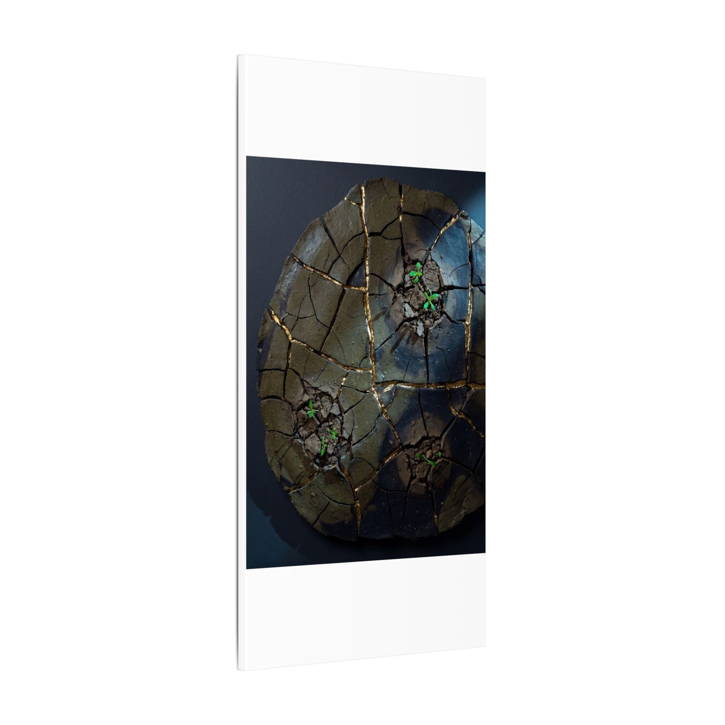 Dark Japandi Cracked Earth in Moonlight | Moody Minimal Canvas Art