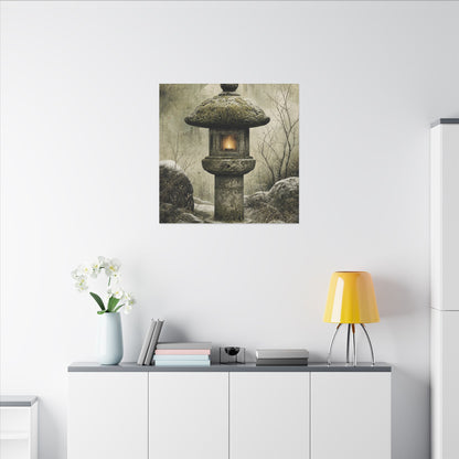 Stone Lantern Winter Canvas Art | Japandi Neutral Design