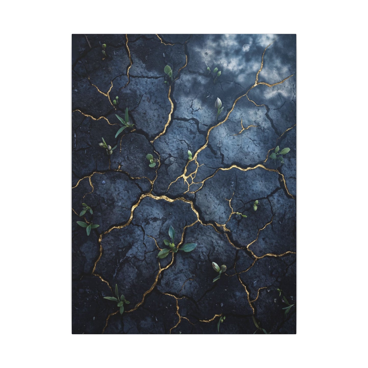 Cracked Earth Spring Canvas Art | Kintsugi Healing Design