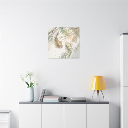 Koi Pond Canvas Art | Winter Japandi Watercolor Art