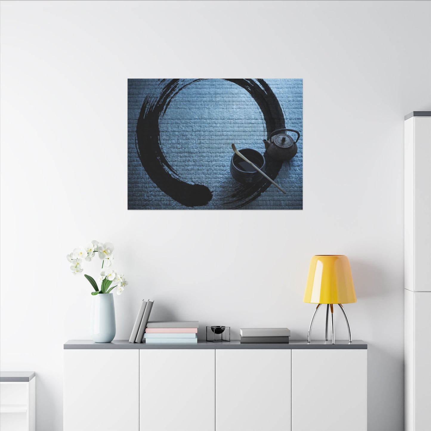 Winter Tea Ceremony Enso Canvas Art | Peaceful Decor
