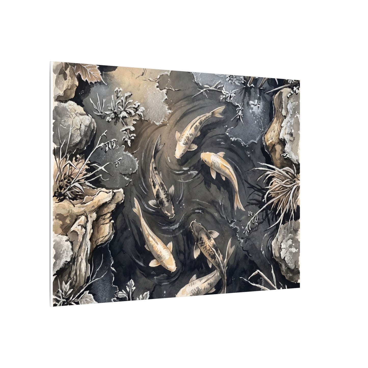 Koi Pond Canvas Art | Winter Japandi Japanese Pattern Art