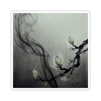 Incense Smoke Charcoal Ink Sticker | Moody Dark Japandi Art