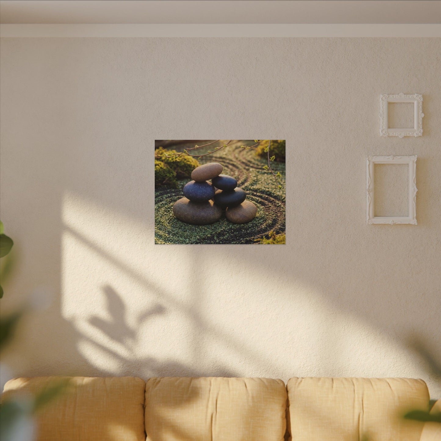 Zen River Stones in Golden Hour | Karesansui Canvas Art