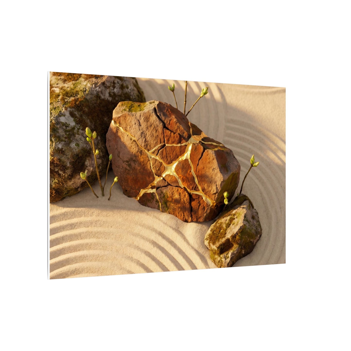 Kanso Rock Garden Canvas Art - Kintsugi Crackle Gold
