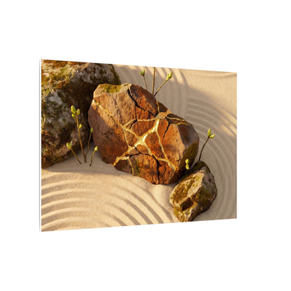 Kanso Rock Garden Canvas Art - Kintsugi Crackle Gold