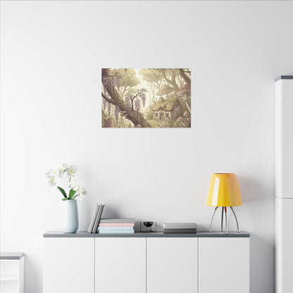 Summer Wisteria Mushroom Illustration Canvas Art | Enchanting Decor