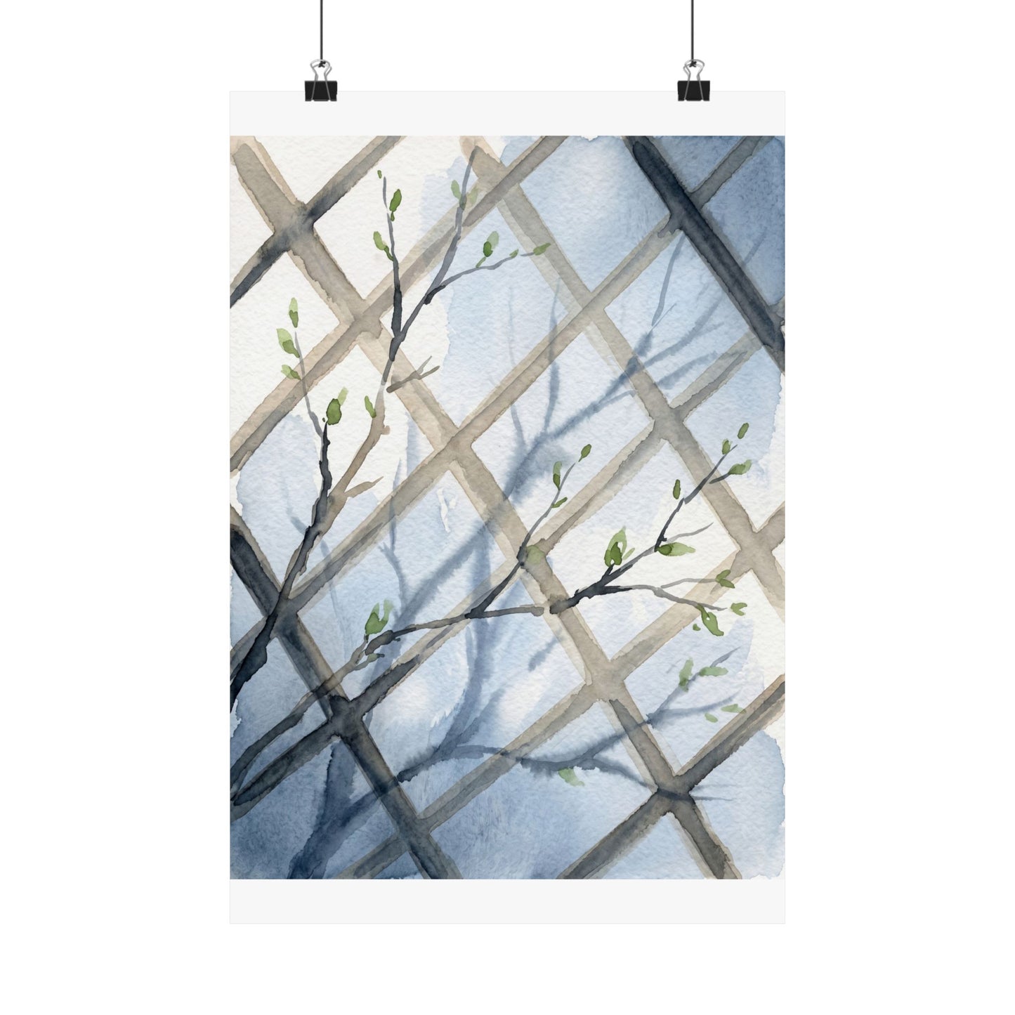 Japandi Shoji Screen in Moonlight | Watercolor Wall Art Print