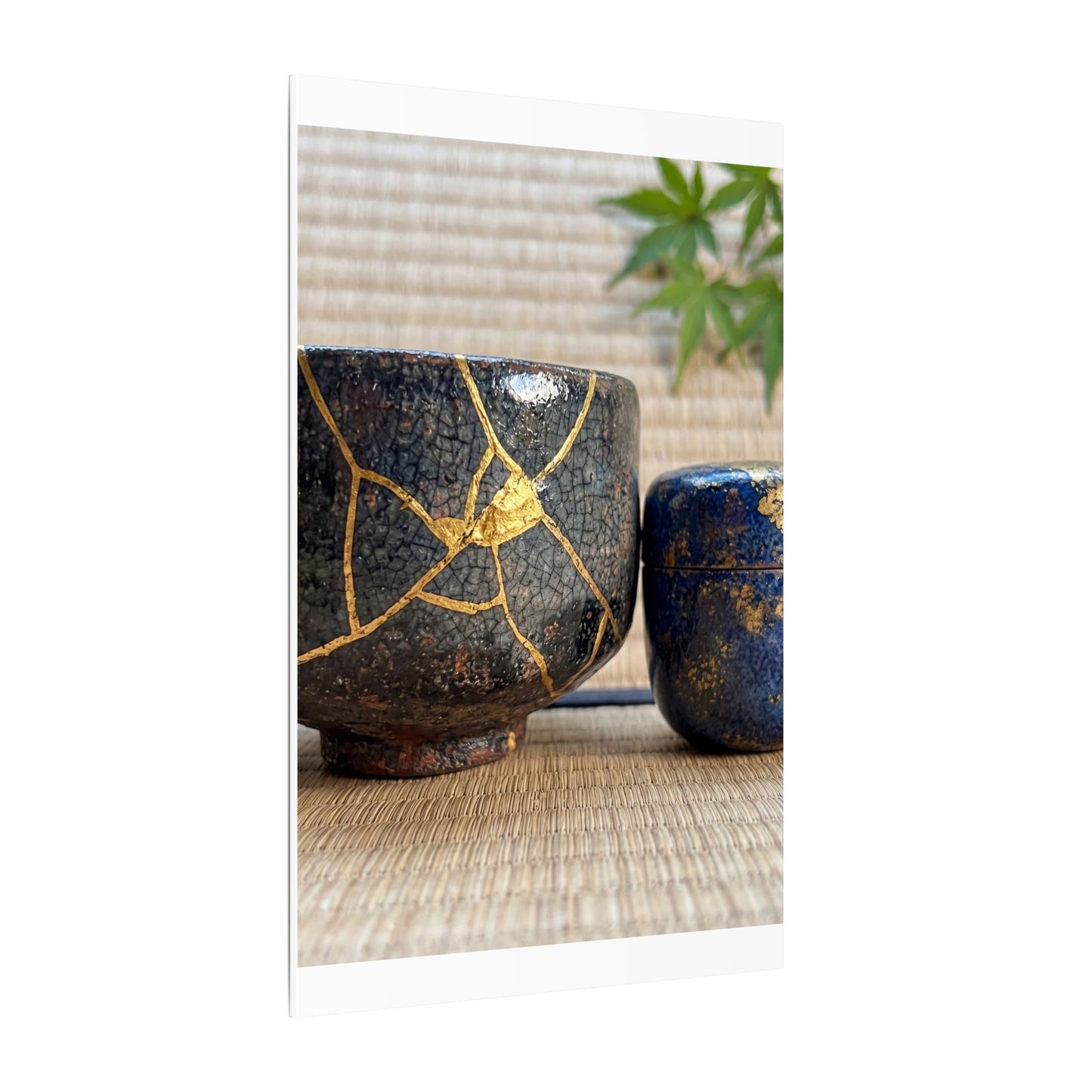 Tea Ceremony Crackle Gold Canvas Art | Philosophical Kintsugi Art