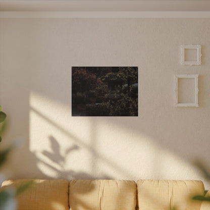 Stone Lantern Spring Canvas Art | Dark Japandi Bold Design