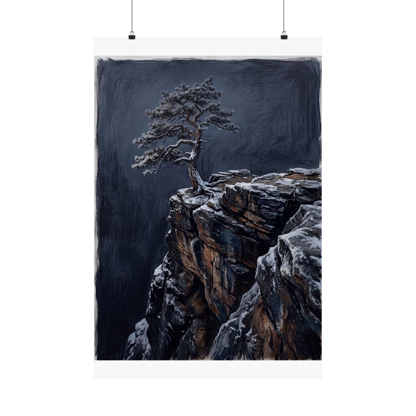 Sophisticated Pine Tree Wall Art Print - Dark Texture Dark Japandi