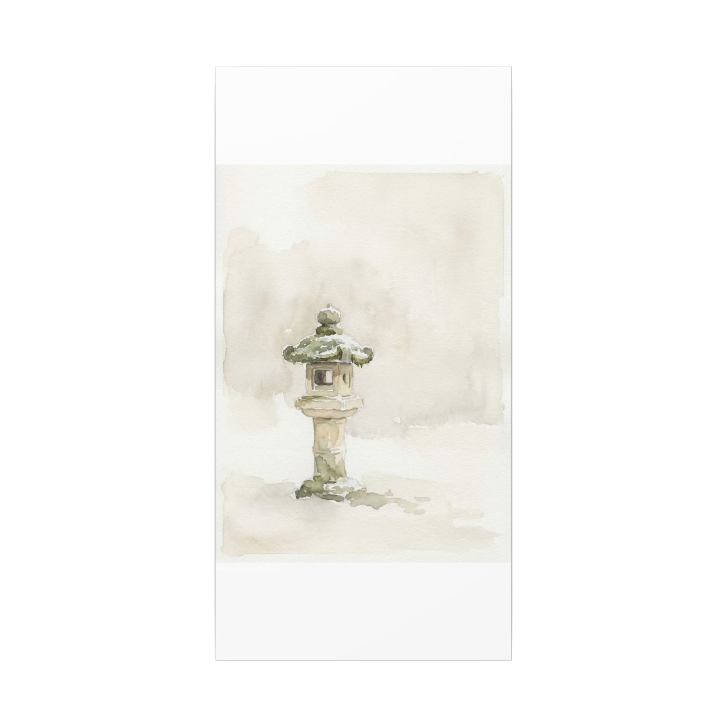 Stone Lantern Winter Canvas Art | Japandi Earthy Design
