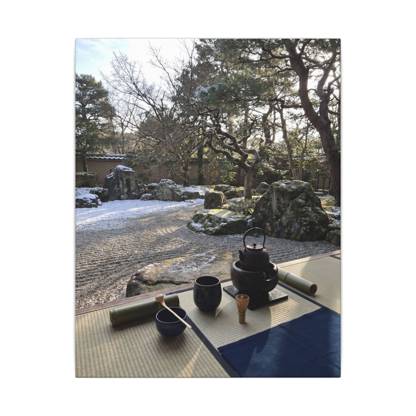 Winter Tea Ceremony Karesansui Canvas Art | Serene Decor