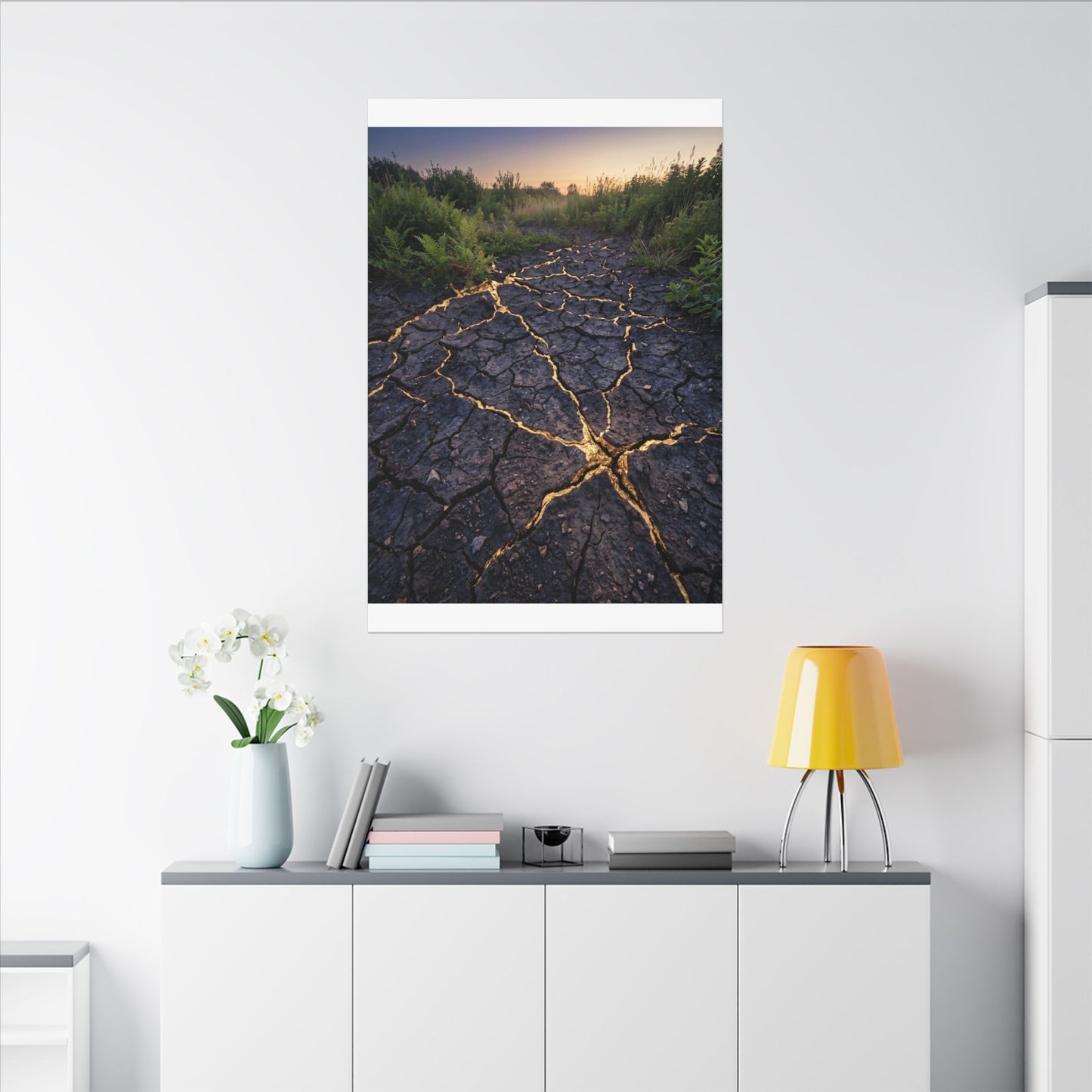 Cracked Earth Canvas Art | Summer Kintsugi Crackle Gold Art
