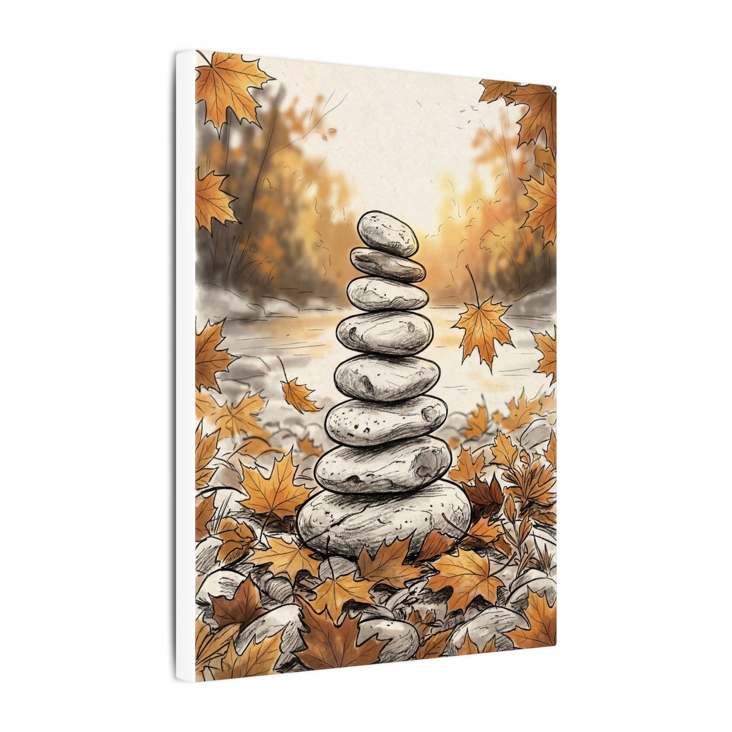 Earthy River Stones Canvas Art - Minimal Line Japandi