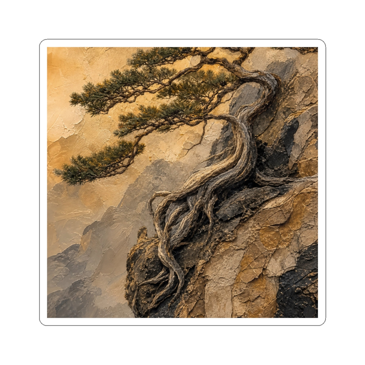 Golden Hour Pine Tree Sticker - Japandi Fukinsei