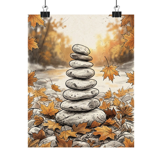 Autumn River Stones Minimal Line Wall Art Print | Neutral Decor Art Print
