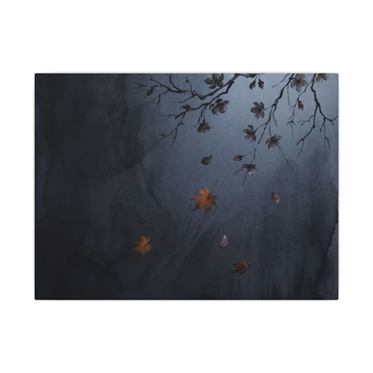 Autumn Cherry Blossom Charcoal Ink Canvas Art | Atmospheric Decor