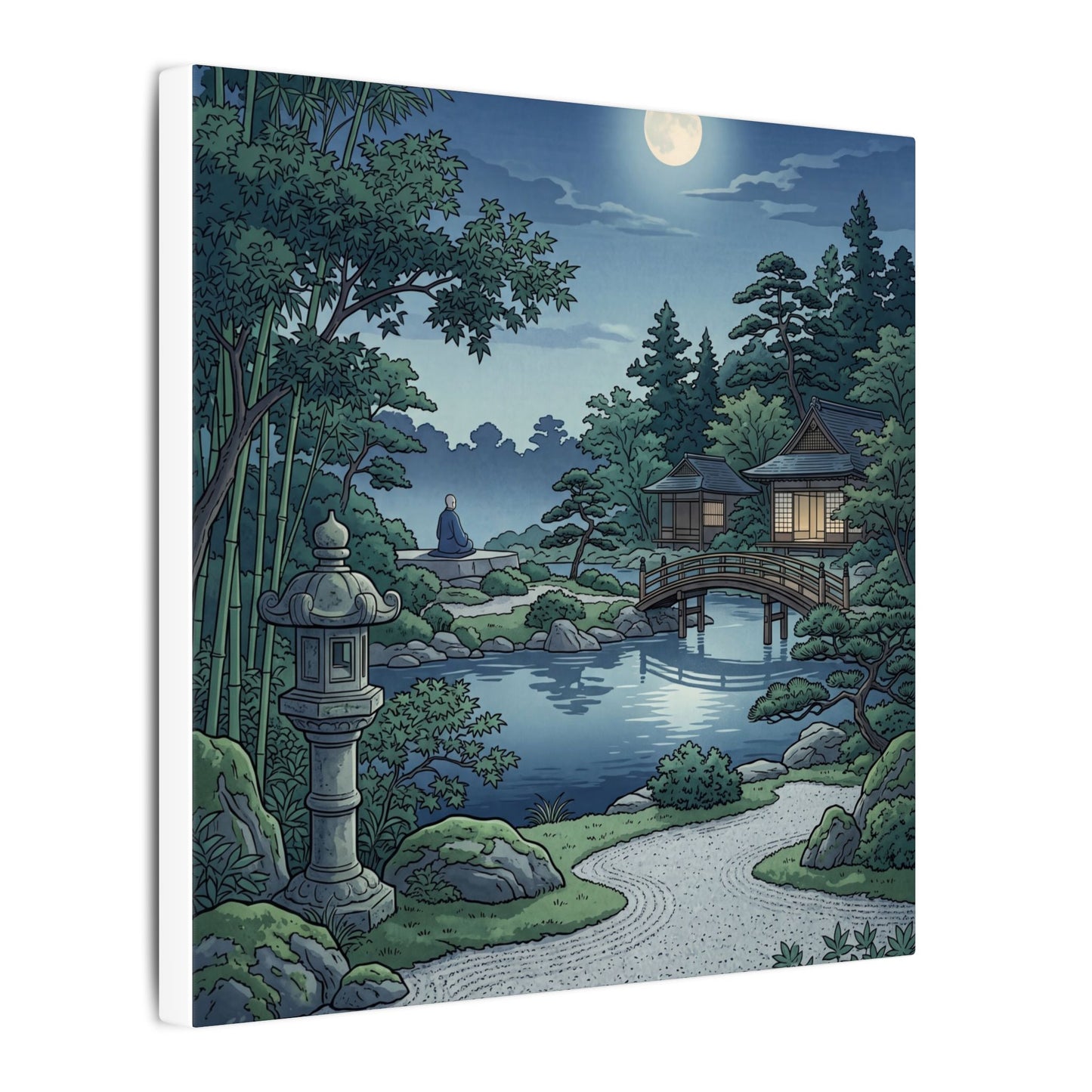 Summer Moonlit Garden Ukiyo E Inspired Canvas Art | Serene Decor
