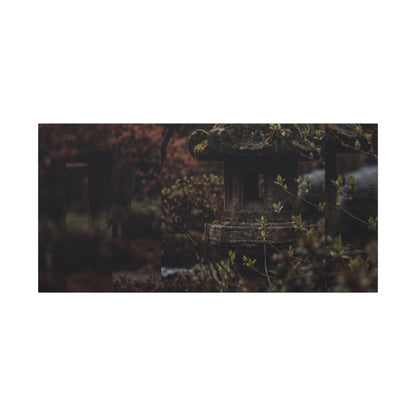 Stone Lantern Spring Canvas Art | Dark Japandi Bold Design