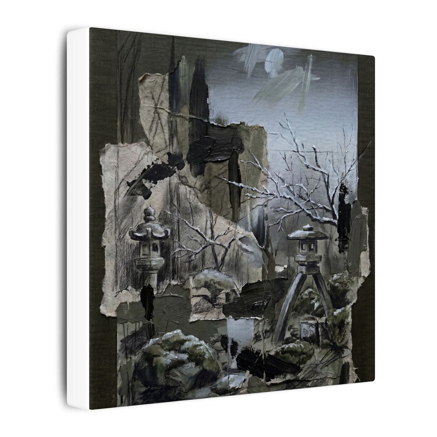 Winter Moonlit Garden Dark Texture Canvas Art | Moody Decor