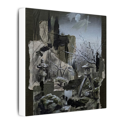 Winter Moonlit Garden Dark Texture Canvas Art | Moody Decor