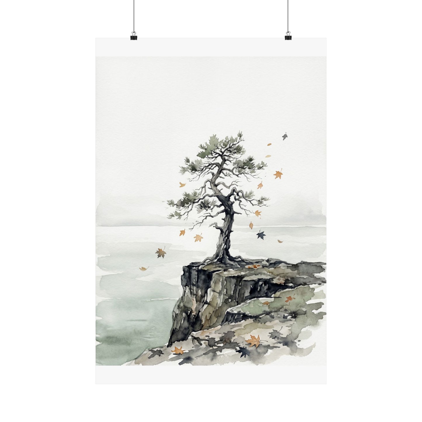 Autumn Pine Tree Watercolor Wall Art Print | Earthy Decor