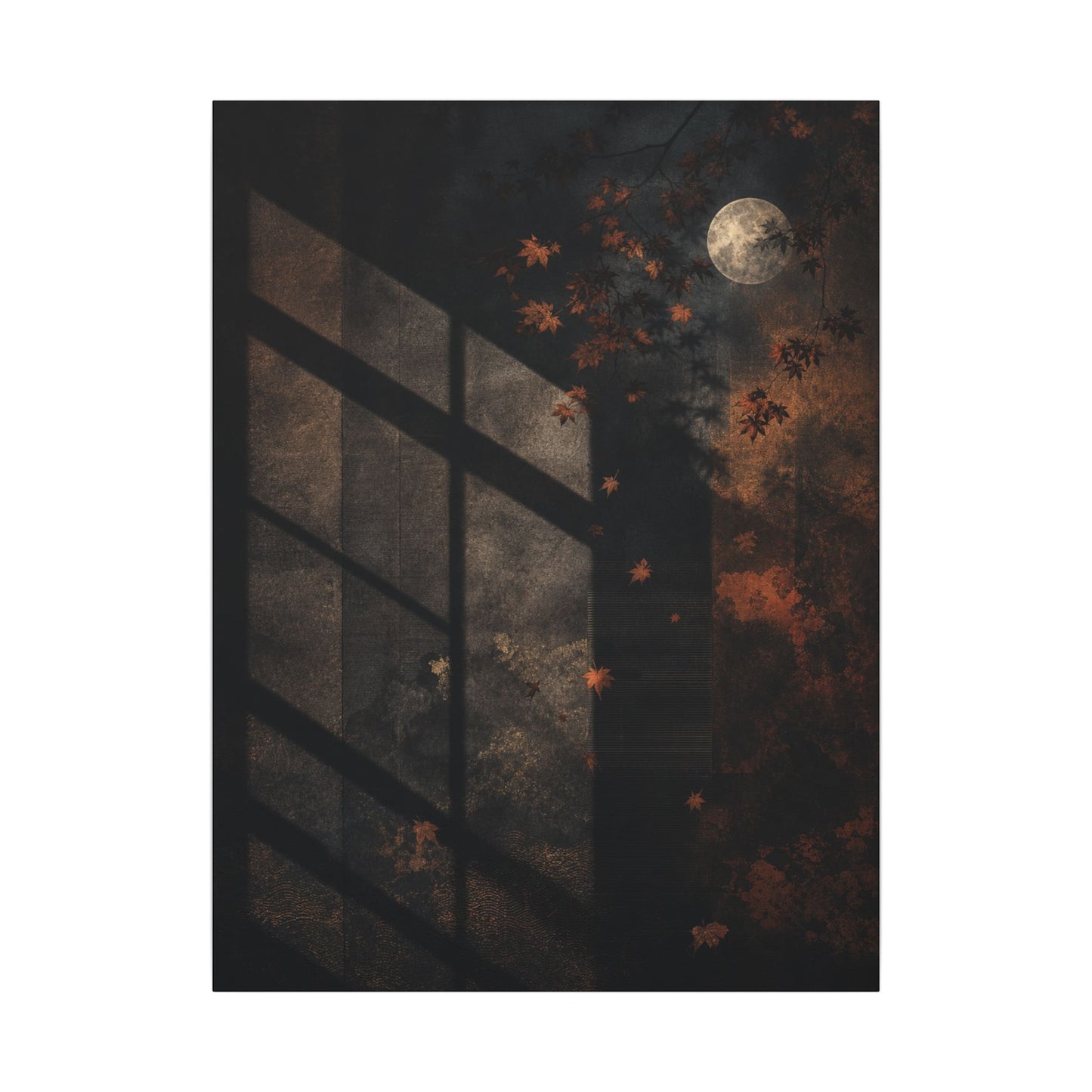 Sophisticated Shadow Play Canvas Art - Dark Texture Dark Japandi
