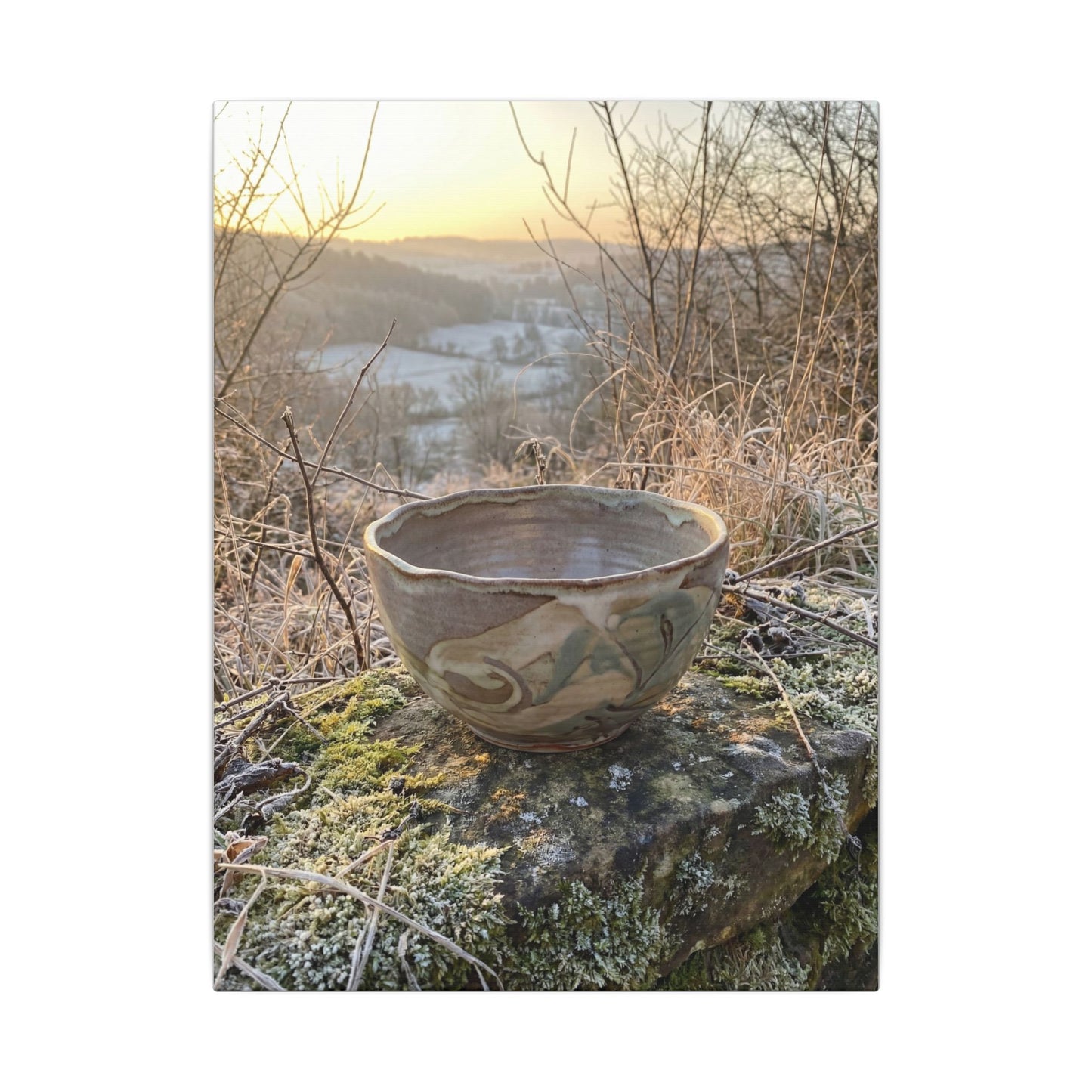 Golden Hour Ceramic Bowl Canvas Art - Japandi Shibui