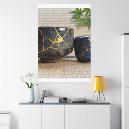 Tea Ceremony Crackle Gold Canvas Art | Philosophical Kintsugi Art