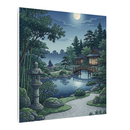 Summer Moonlit Garden Ukiyo E Inspired Canvas Art | Serene Decor