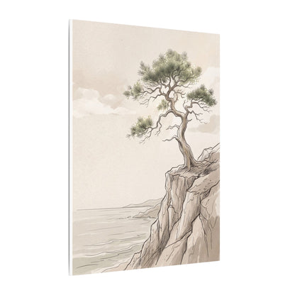 Japandi Pine Tree in Dappled | Minimal Line Canvas Art