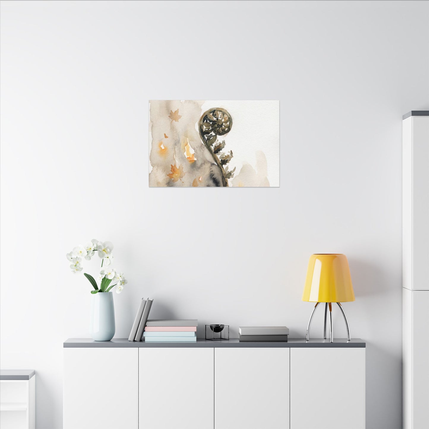 Fern Unfurling Watercolor Canvas Art | Earthy Japandi Art