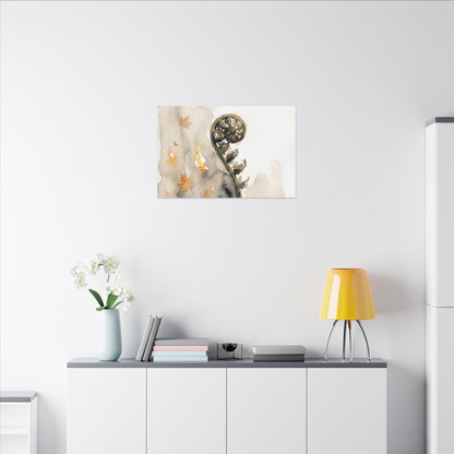 Fern Unfurling Watercolor Canvas Art | Earthy Japandi Art