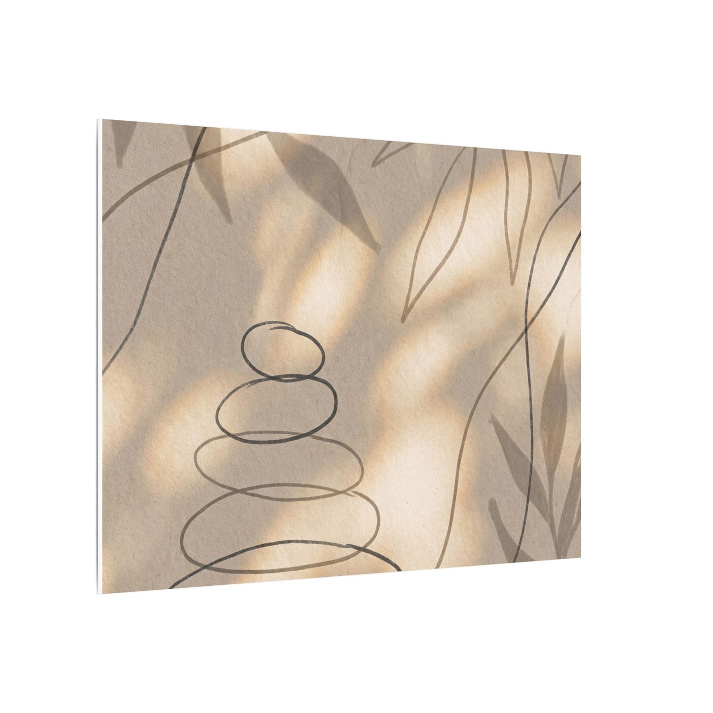 River Stones Minimal Line Canvas Art | Earthy Japandi Art
