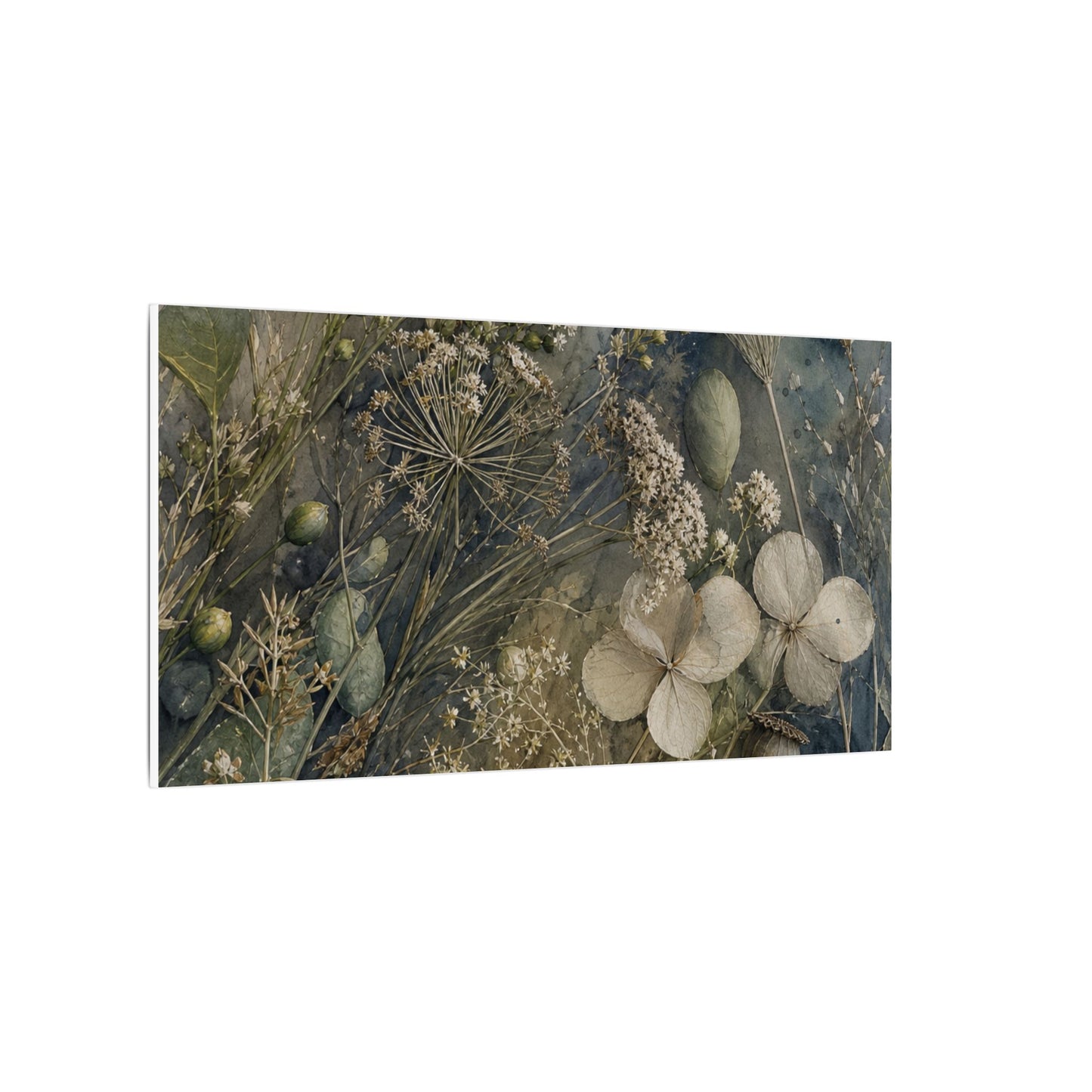 Japandi Dried Flowers in Moonlight | Watercolor Canvas Art
