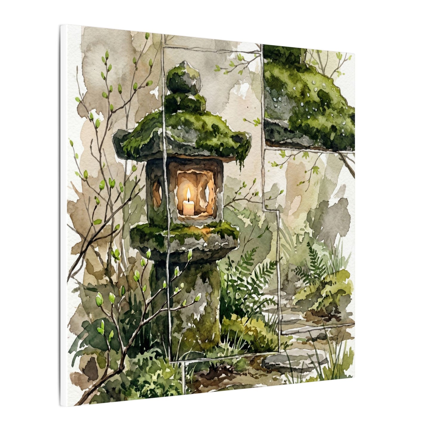 Stone Lantern Watercolor Canvas Art | Elegant Japandi Art