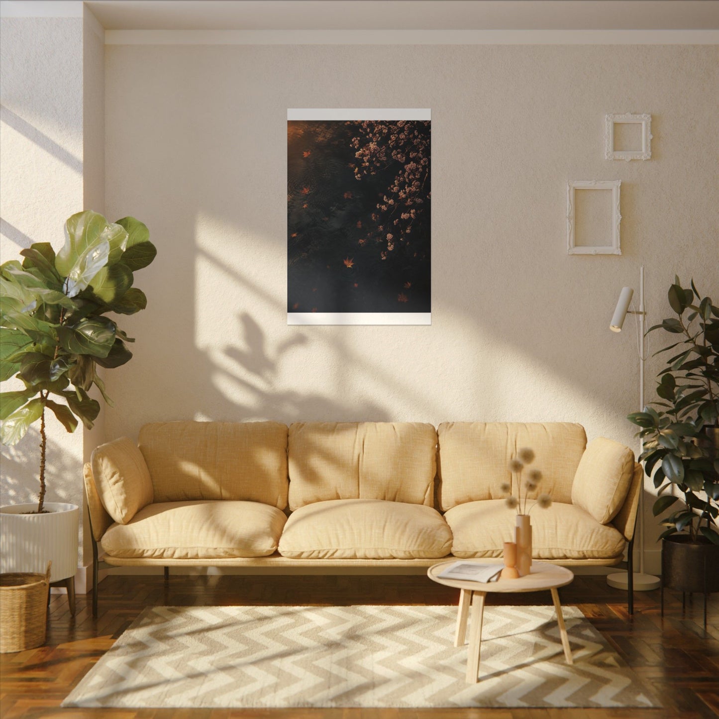 Golden Hour Cherry Blossom Canvas Art - Dark Japandi Kanso