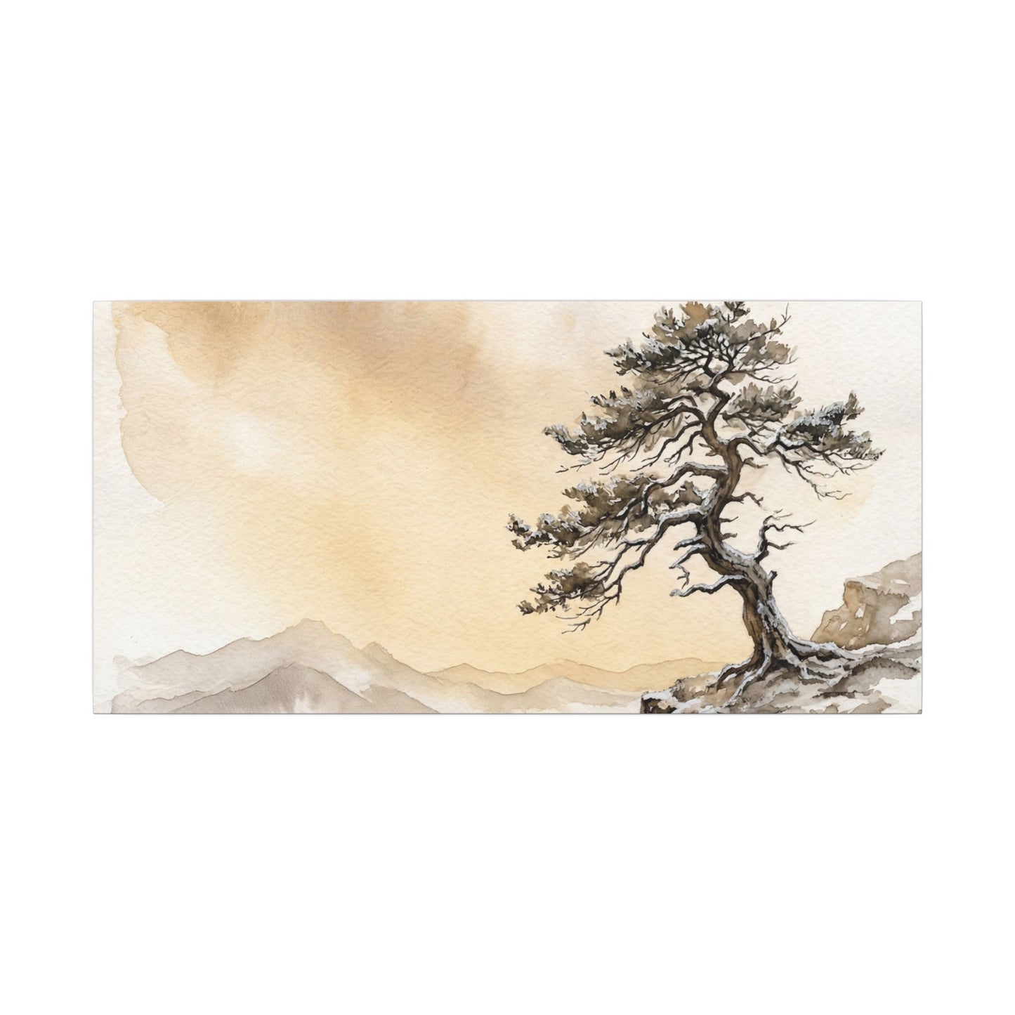 Pine Tree Canvas Art | Winter Japandi Watercolor Art