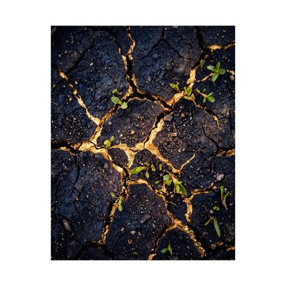 Healing Cracked Earth Wall Art Print - Crackle Gold Kintsugi