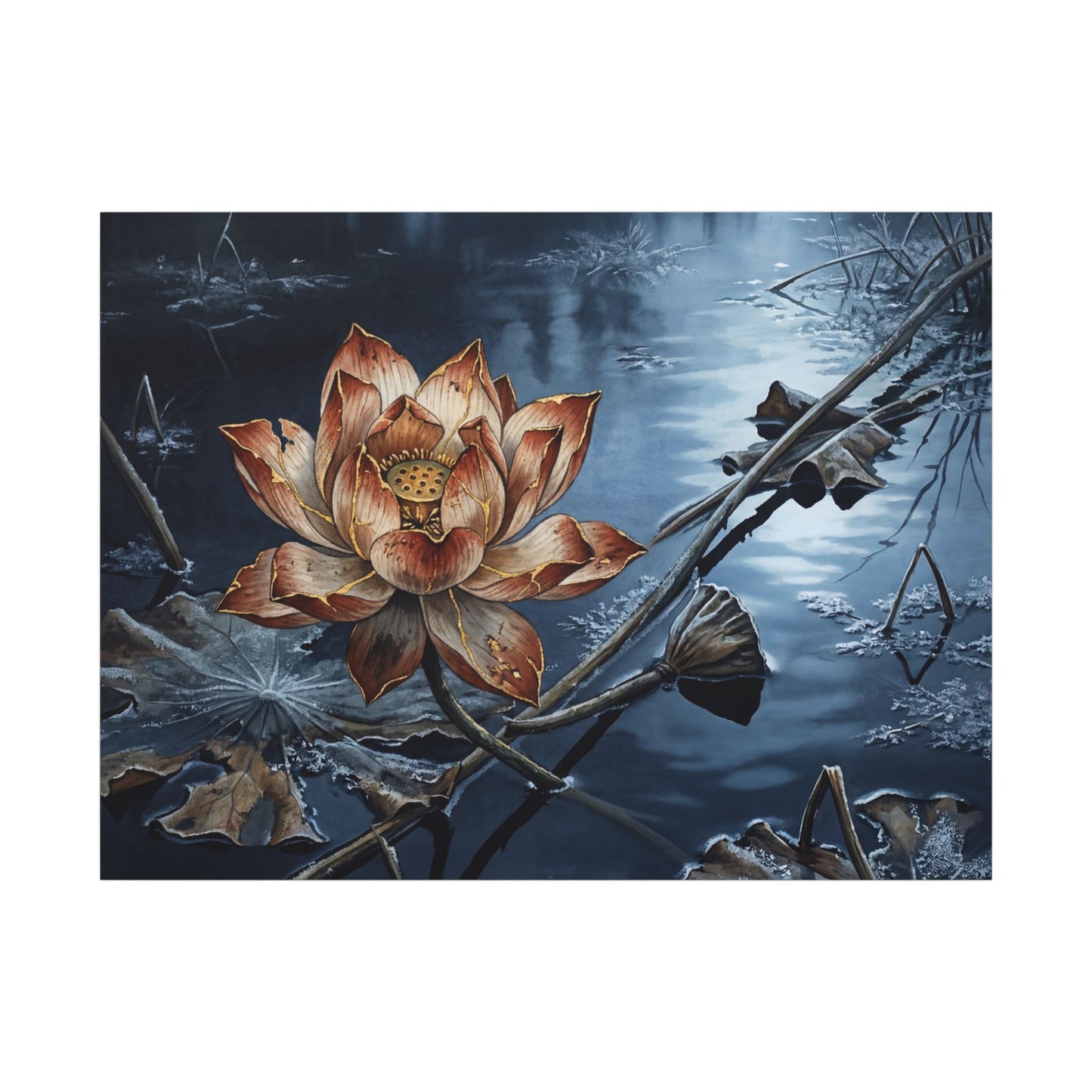 Winter Lotus Flower Broken Beauty Canvas Art | Healing Decor