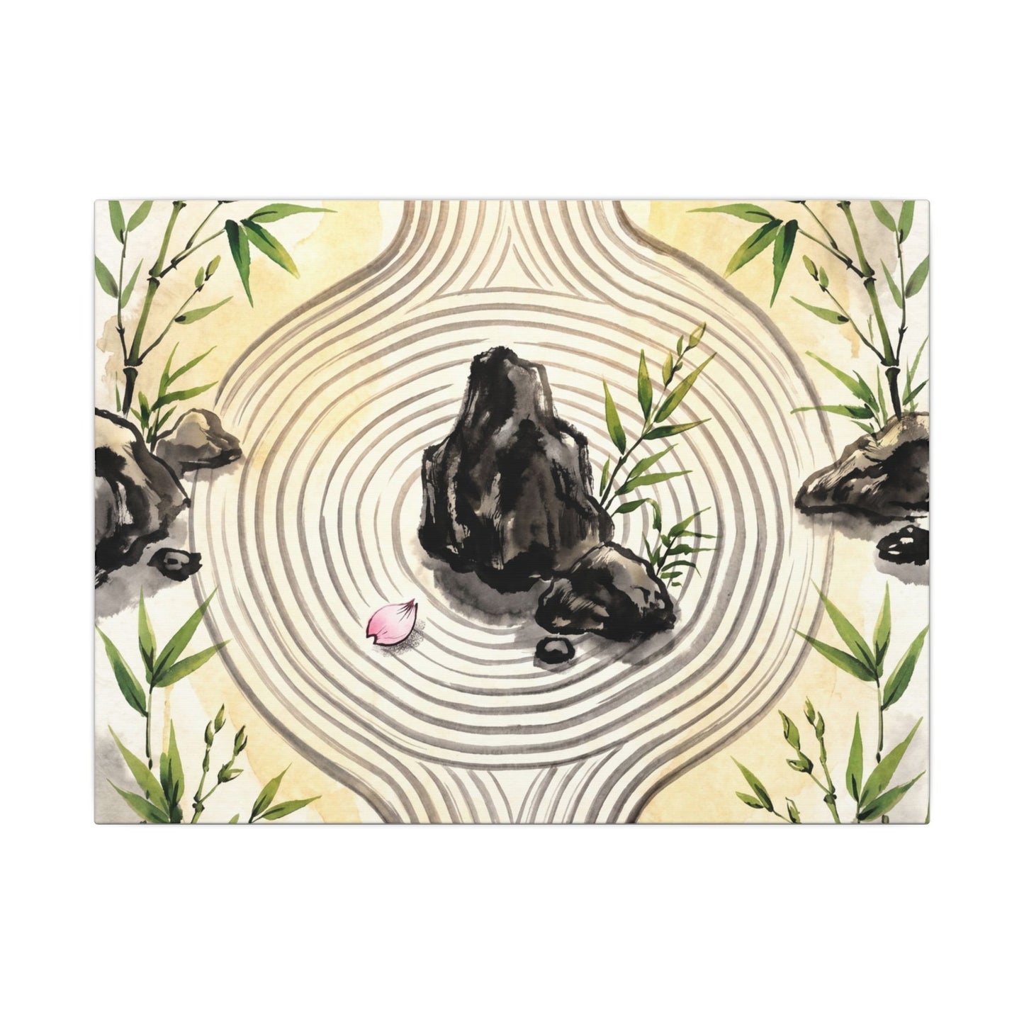 Zen Rock Garden in Golden Hour | Sumi E Canvas Art