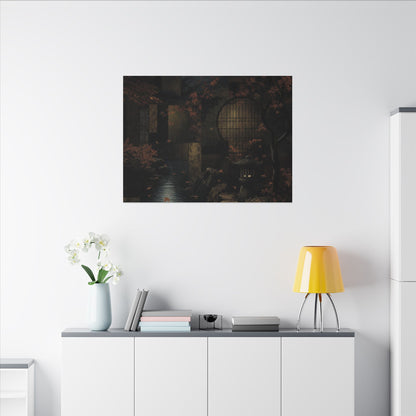 Moonlight Moonlit Garden Canvas Art - Dark Japandi Shibui