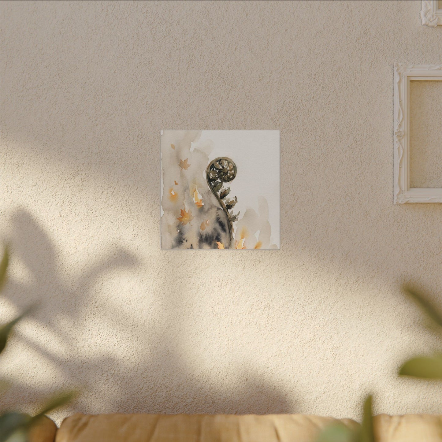 Fern Unfurling Watercolor Canvas Art | Earthy Japandi Art