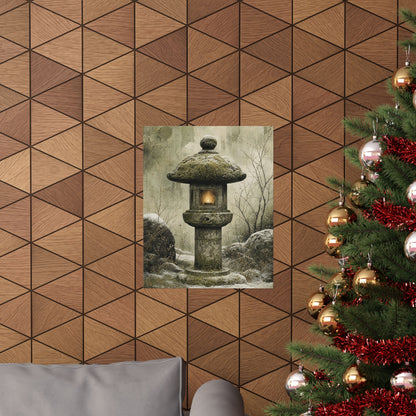 Cozy Stone Lantern Wall Art Print - Texture Japandi