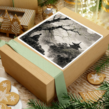 Zen Moonlit Garden in Dawn | Sumi E Sticker