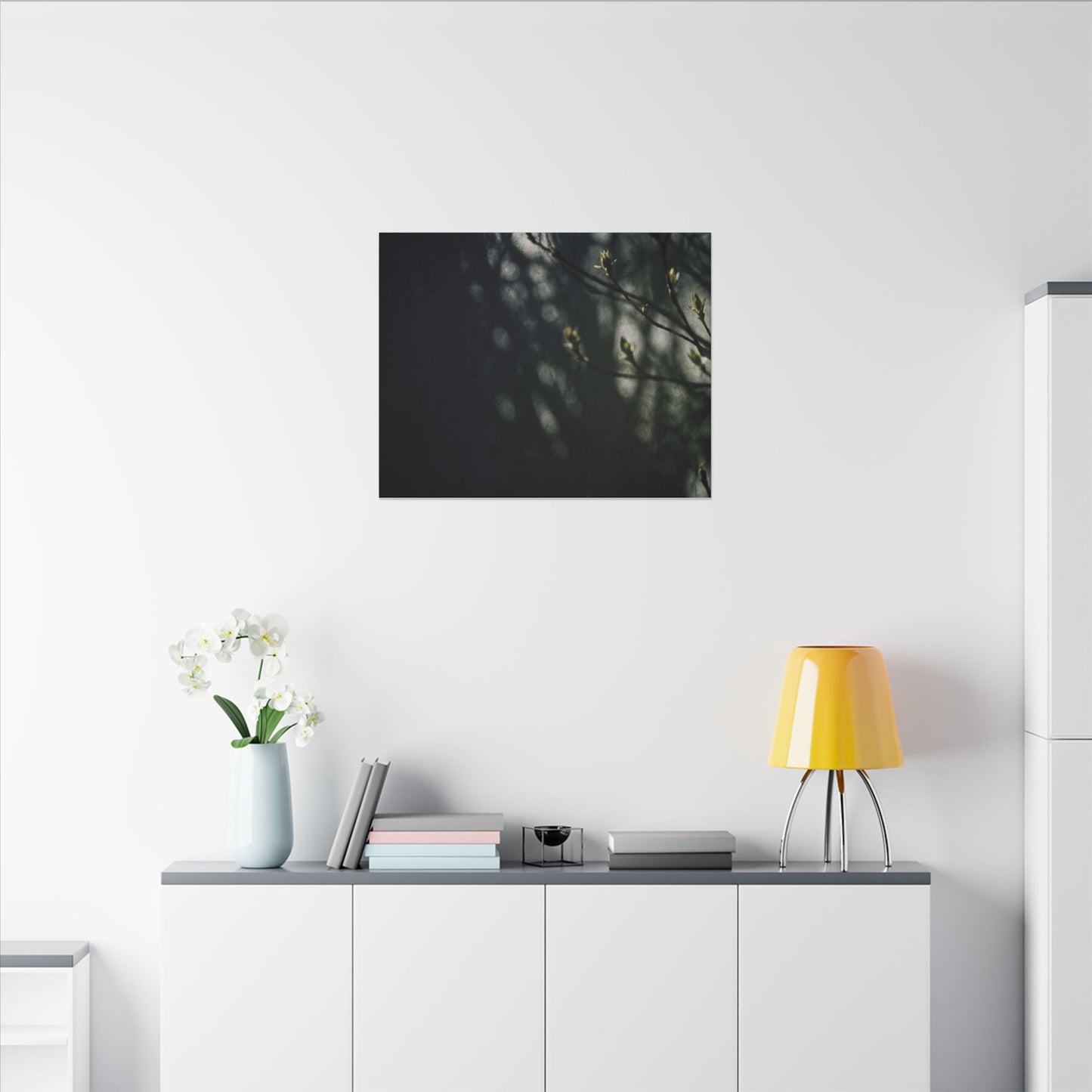 Dark Japandi Shoji Screen in Dappled | Moody Minimal Canvas Art