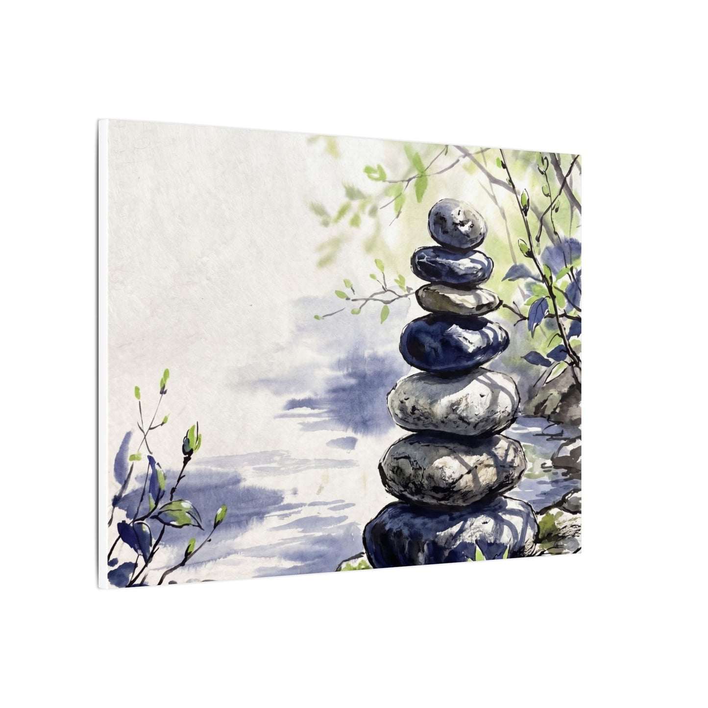 River Stones Sumi E Canvas Art | Serene Zen Art