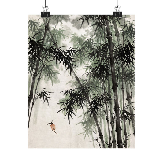 Bamboo Grove Sumi E Wall Art Print | Tranquil Zen Art Art Print